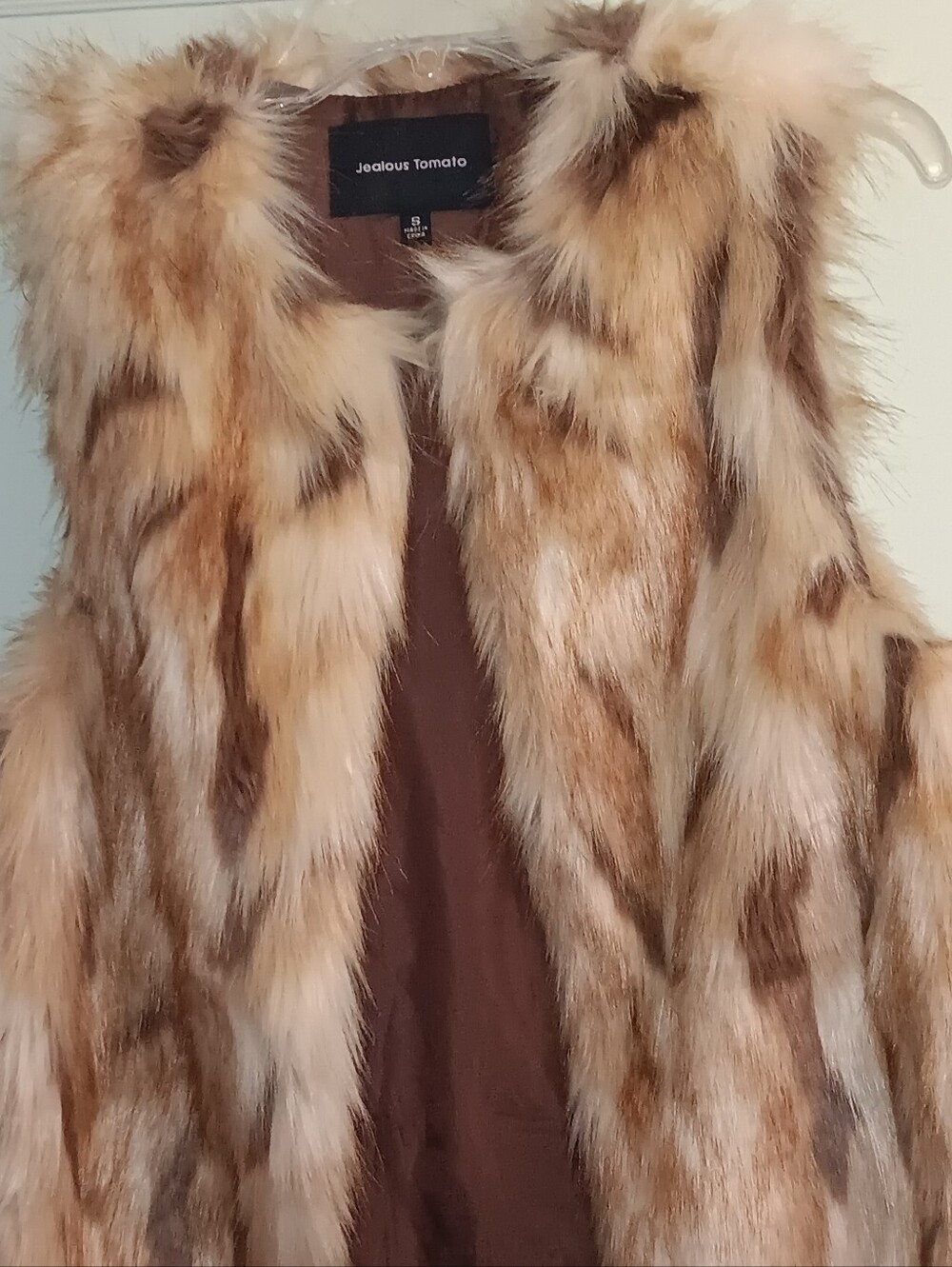 Jealous Tomato Multi-Tone Faux Fur Vest in Brown Tan and Cream Size Small NWOT - Picture 3 of 7